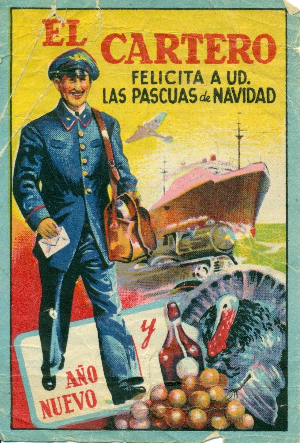 Poster vintage de Navidad cartero felicita las NAvidades