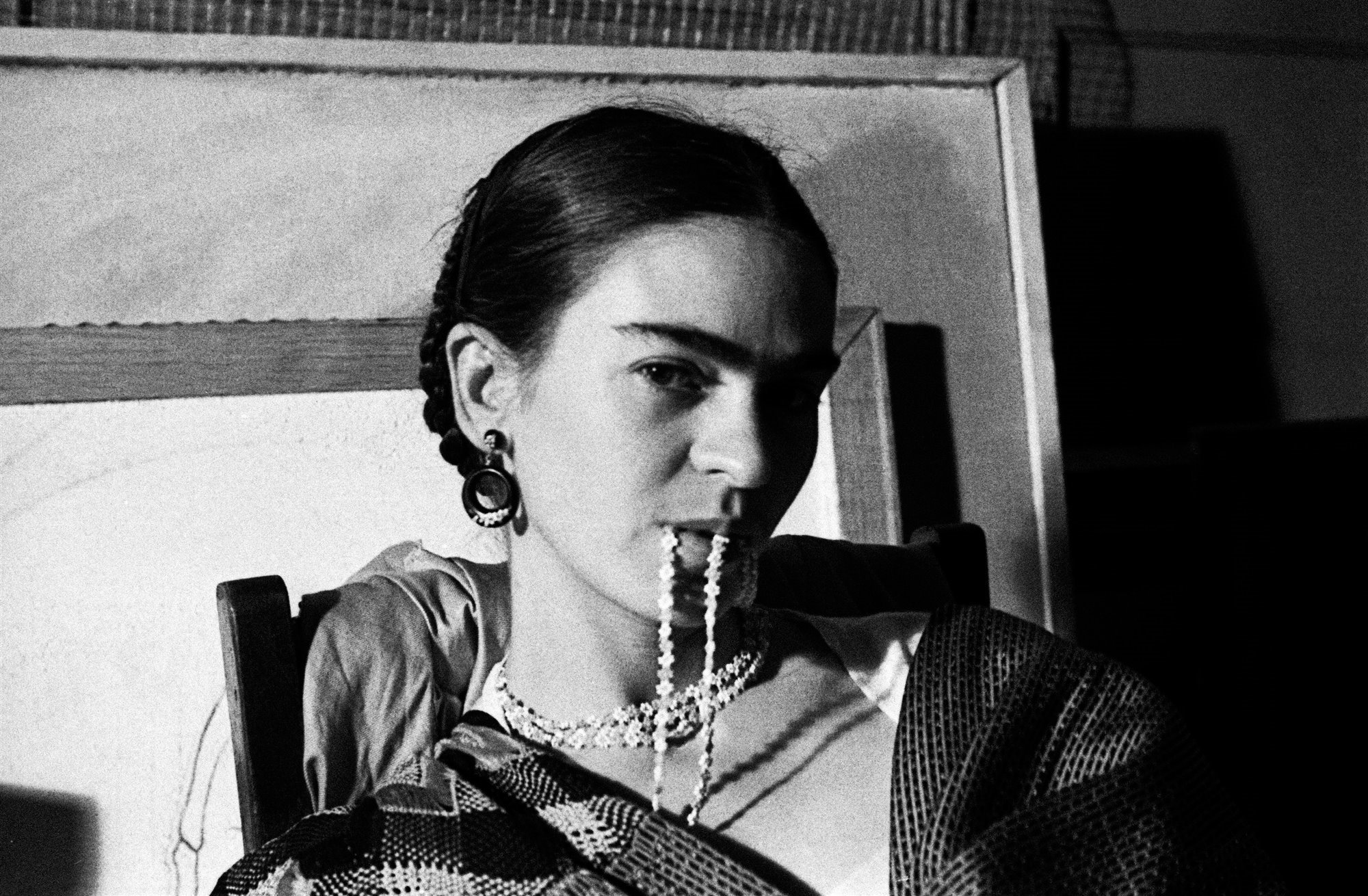 Frida Biting her Necklace, New Workers School, NYC, 1933