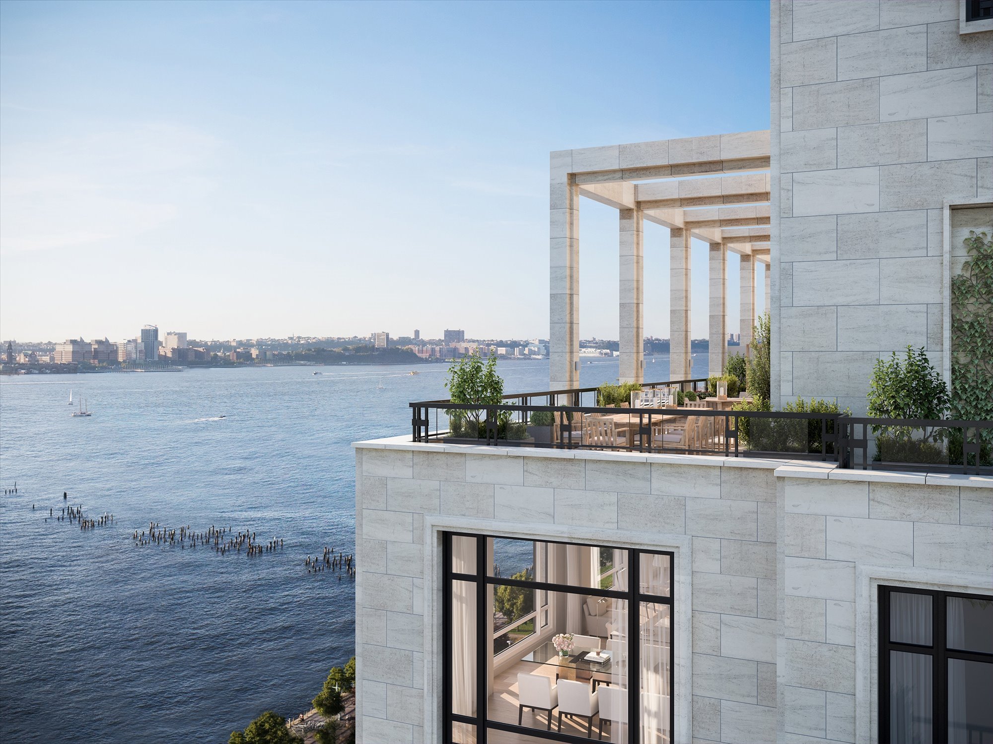 Fachada con terrazas hacia el mar del apartamento de Tom Brady y Gisele Bündchen en Nueva York