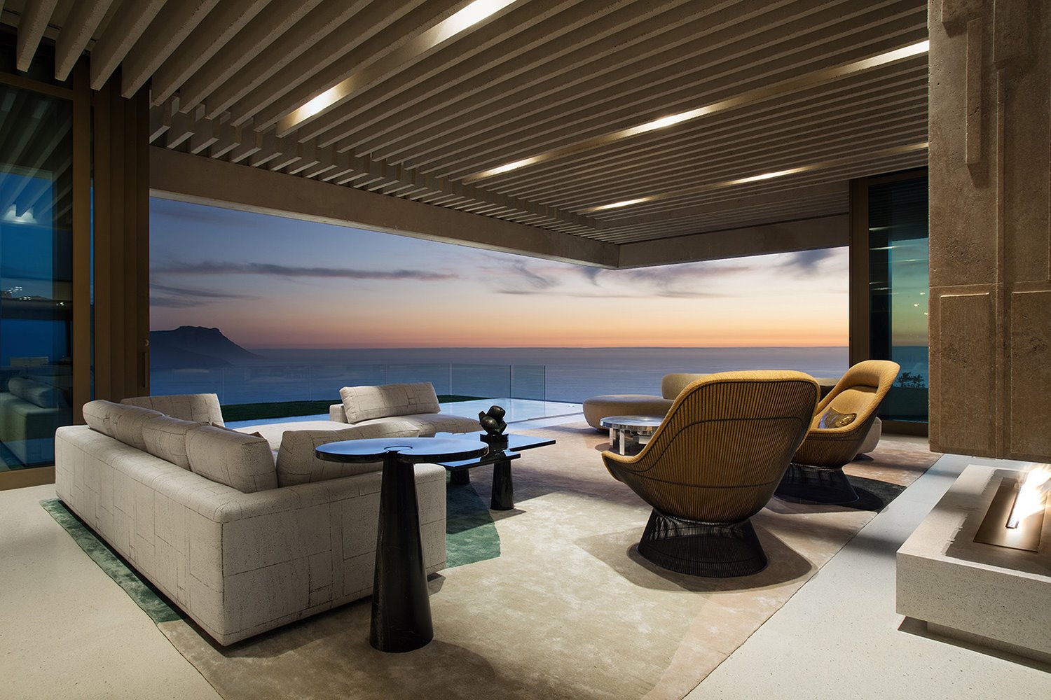 casa ovd19 ciudad del cabo saota salón con vista nocturna