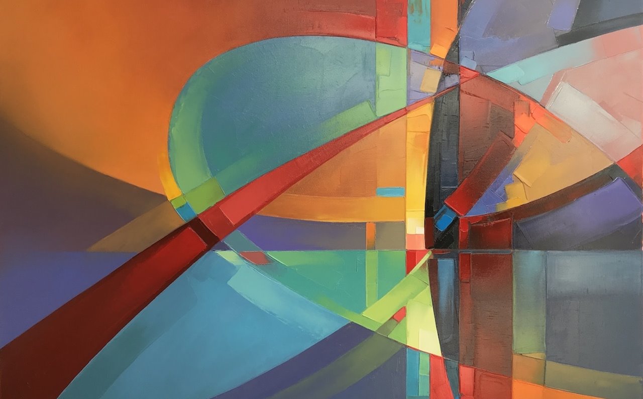 Las pinturas al óleo se inspiran en paisajes urbanos abstractos.