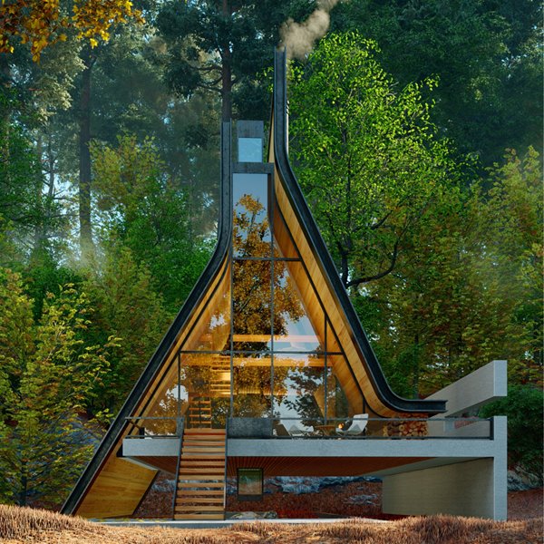 En esta moderna casa de madera la naturaleza entra hasta por el tejado