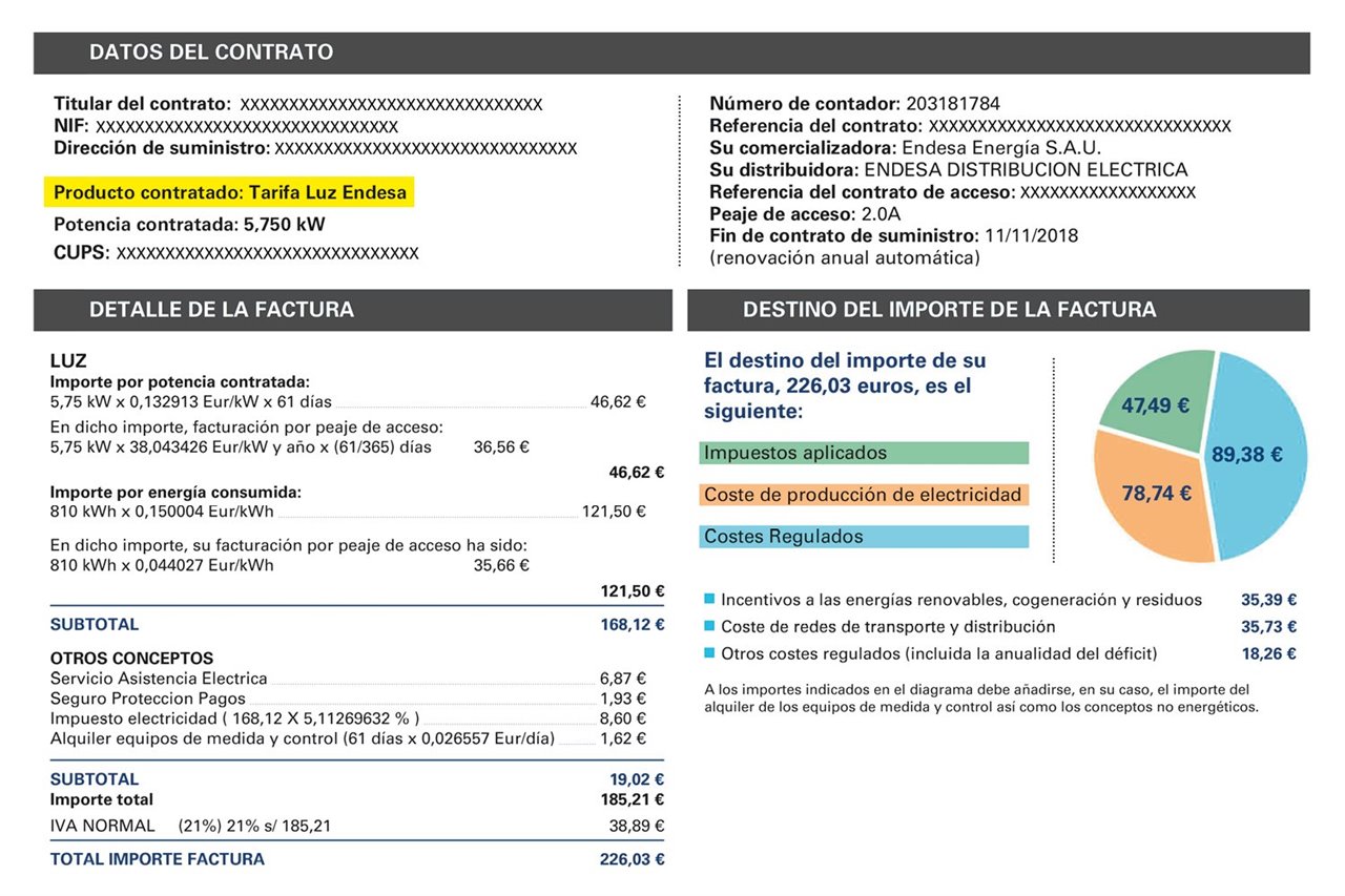 Si en los datos del contrato no hay ninguna referencia directa a la tarifa PVPC o la Comercializadora de Referencia, tu tarifa pertenece al mercado libre, como en este caso.