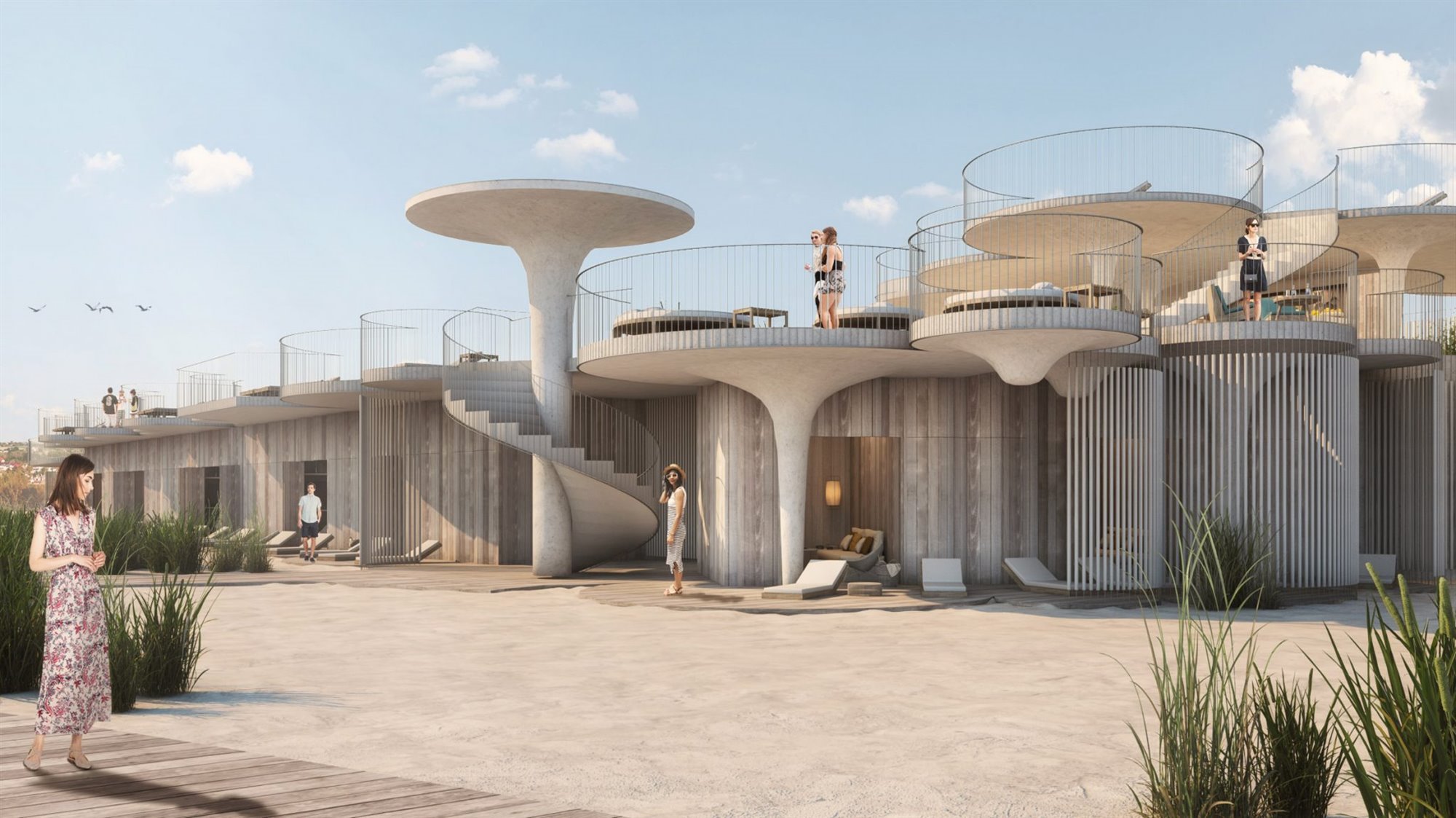Club de playa en Nueva Jersey fachada con escaleras