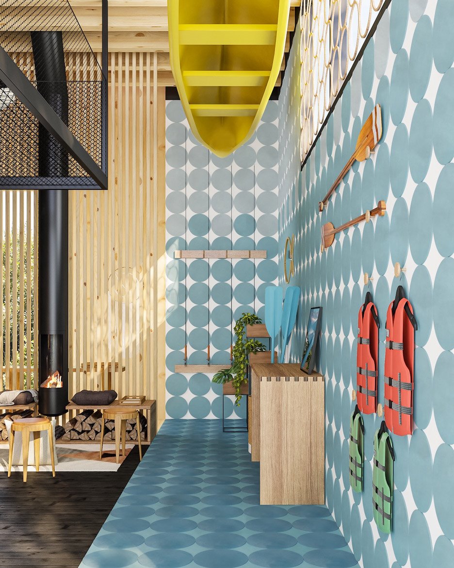 Eco resort en Brasil entrada con azulejos azules