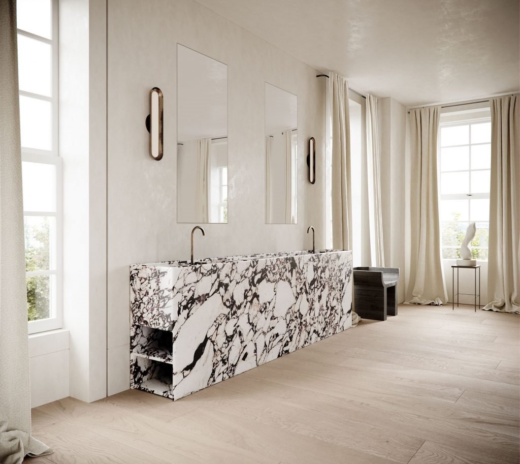 Baño con cortinas de una casa en los angeles