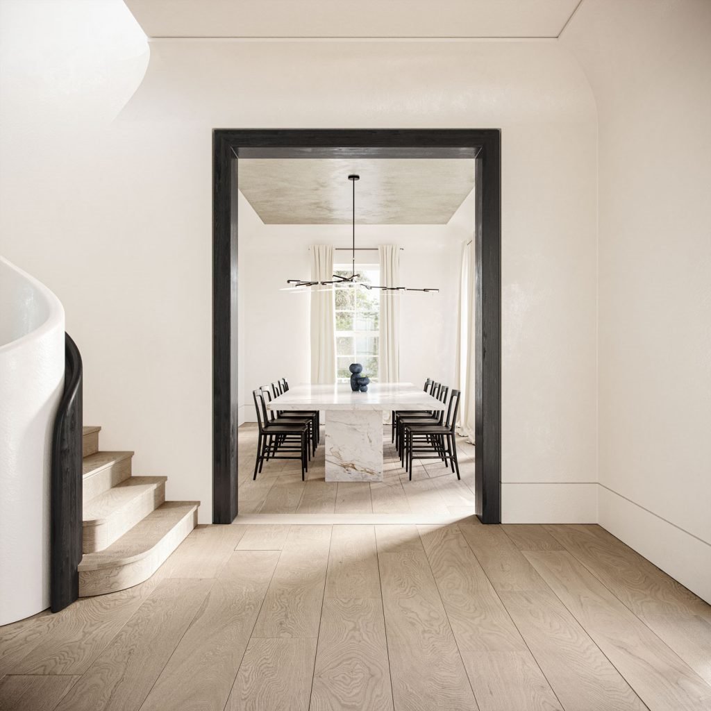 Comedor de una casa en los angeles de color blanco