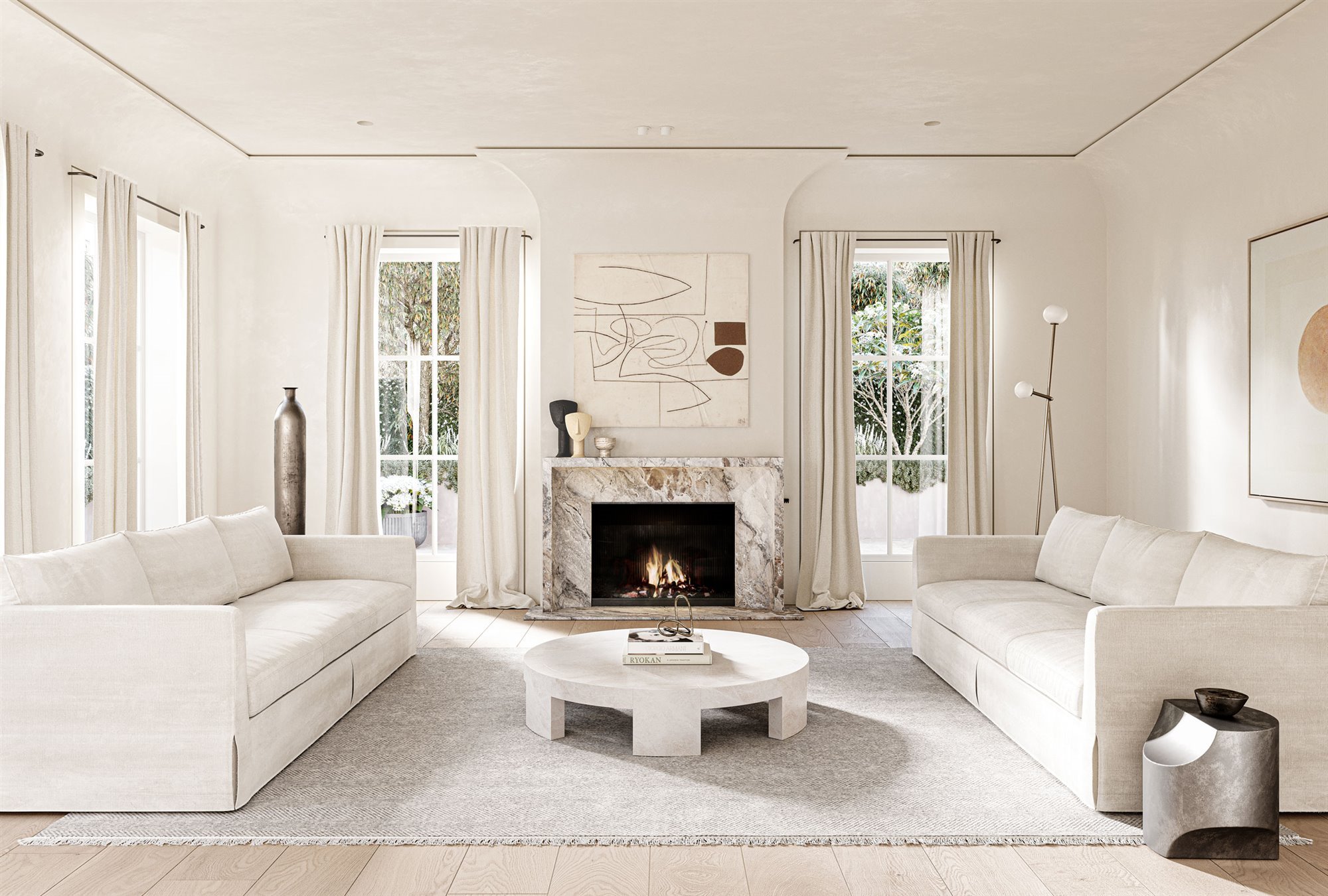 Una moderna casa en Los Angeles con interiores blancos y elegantes