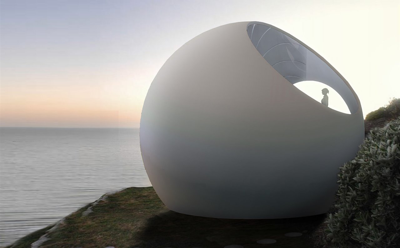 La forma esférica de The Double Ring House permite orientarla en cualquier dirección sin variar su huella en el terreno.