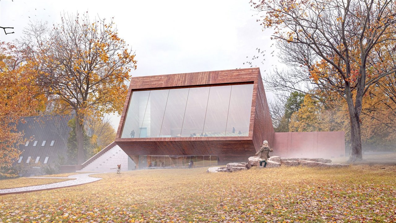 La propuesta del estudio Snohetta, con un volumen inclinado y su frente acristalado que mira al cielo.