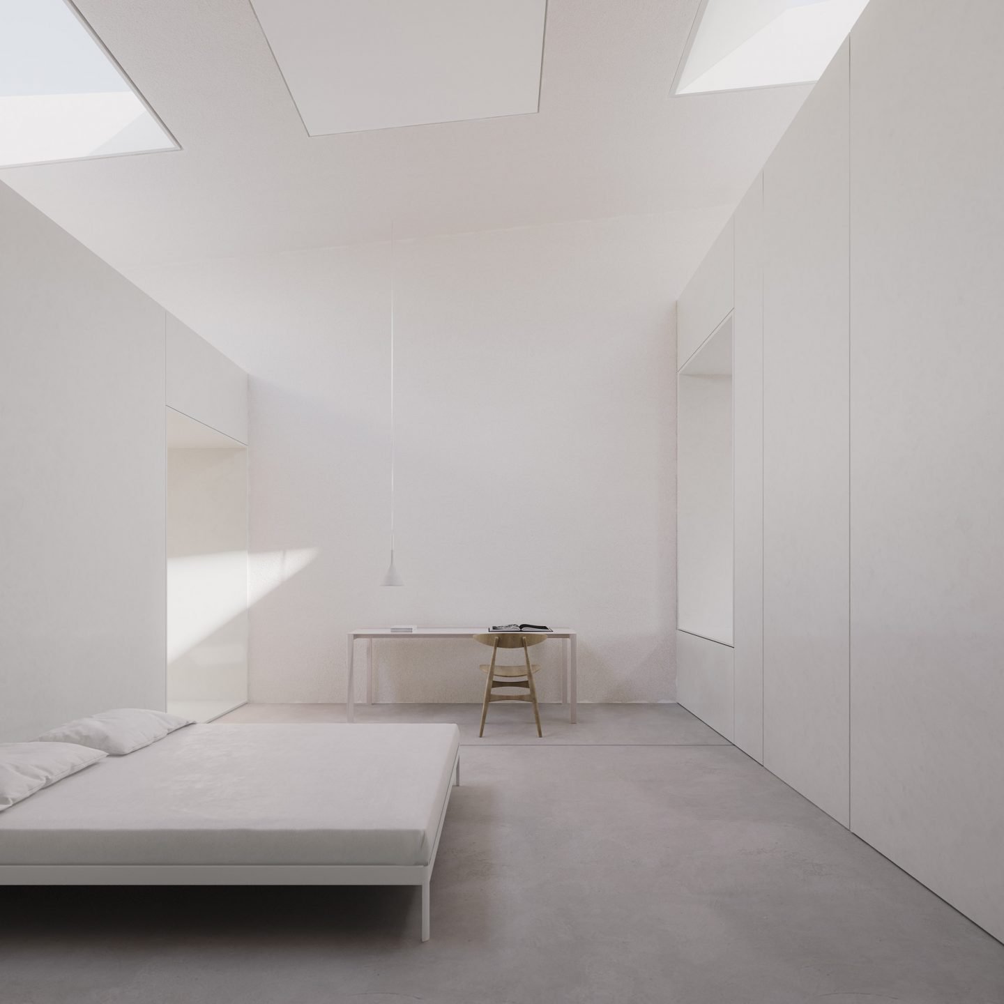 Casa de arquitectura moderna en grecia de color blanco dormitorio