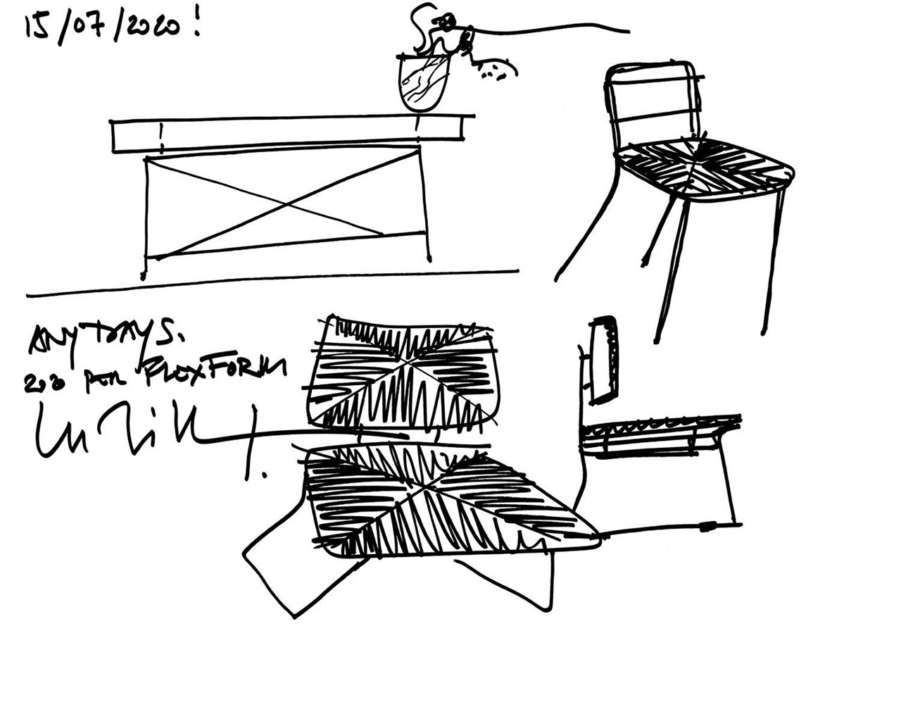 Pillet ha diseñado un nuevo clásico para la firma con la estructura de acero inoxidable y con el asiento y el respaldo con un fino entramado de cordoncillo de papel o de junco de río. 