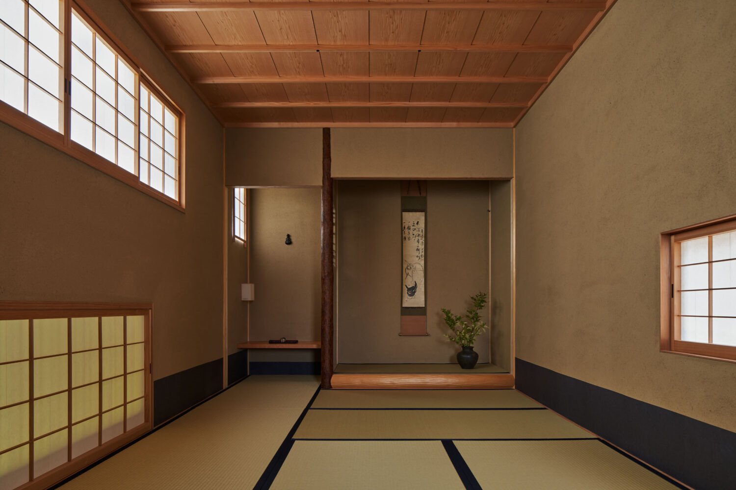 Casa moderna con fachada de madera en Kyoto dormitorio con tatami