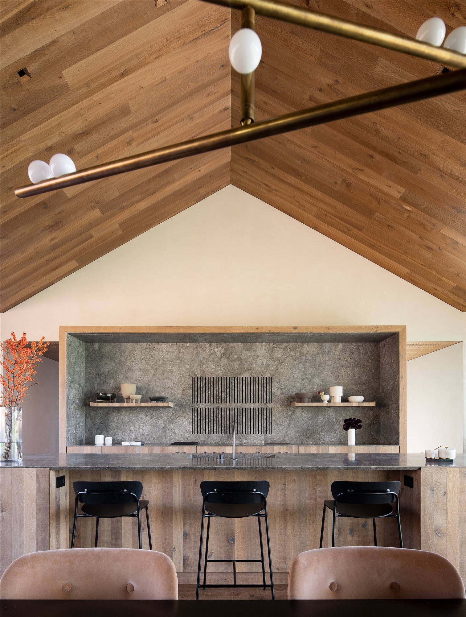 Casa moderna en el campo con fachada de paja cocina