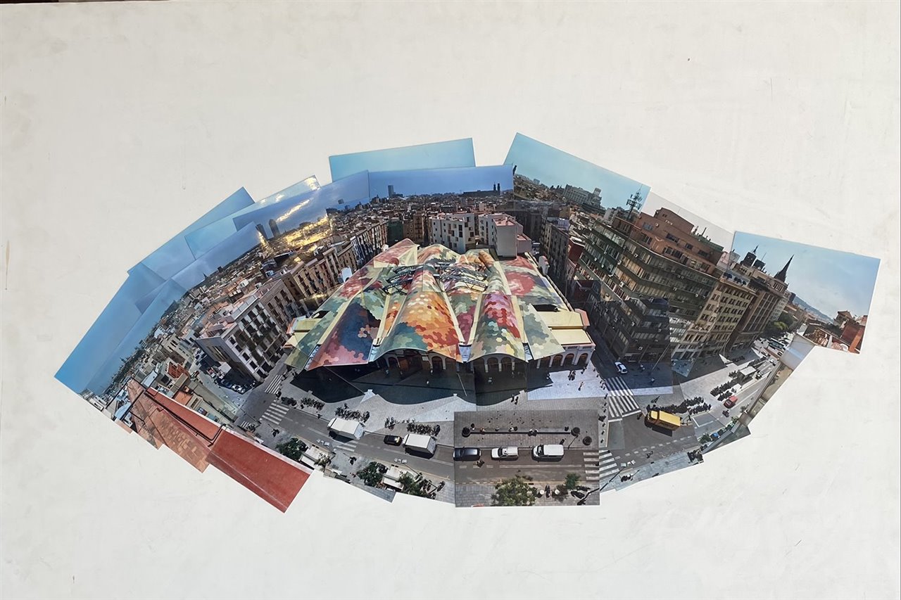 Los fotomontajes que hizo de sus obras fueron una de las herramientas más identificativas de la manera de expresarse de Enric Miralles. Aquí, el del Mercado de Santa Caterina en Barcelona.
