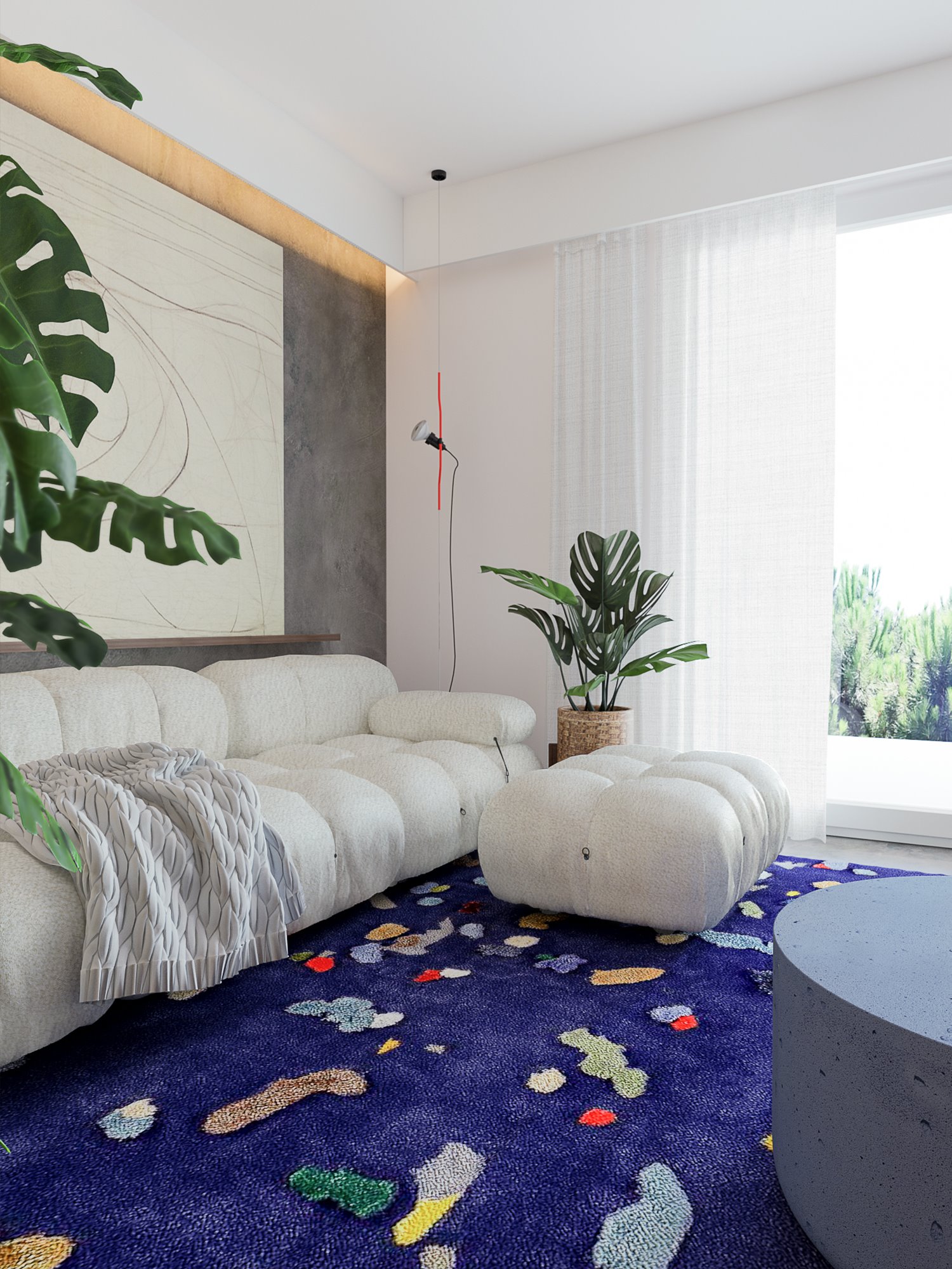 Piso en Roma con decoracion de interiores moderna estar con alfombra azul