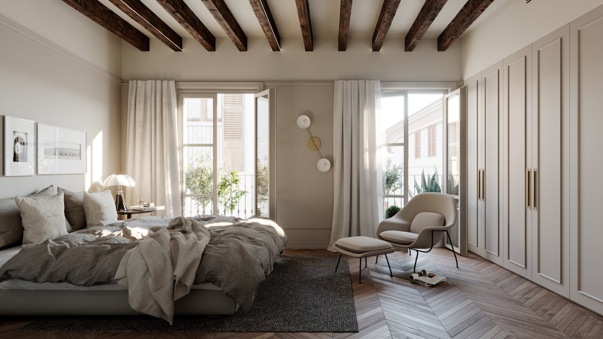 Casa de vacaciones en Palma de Mallorca con piscina en el tejado dormitorio
