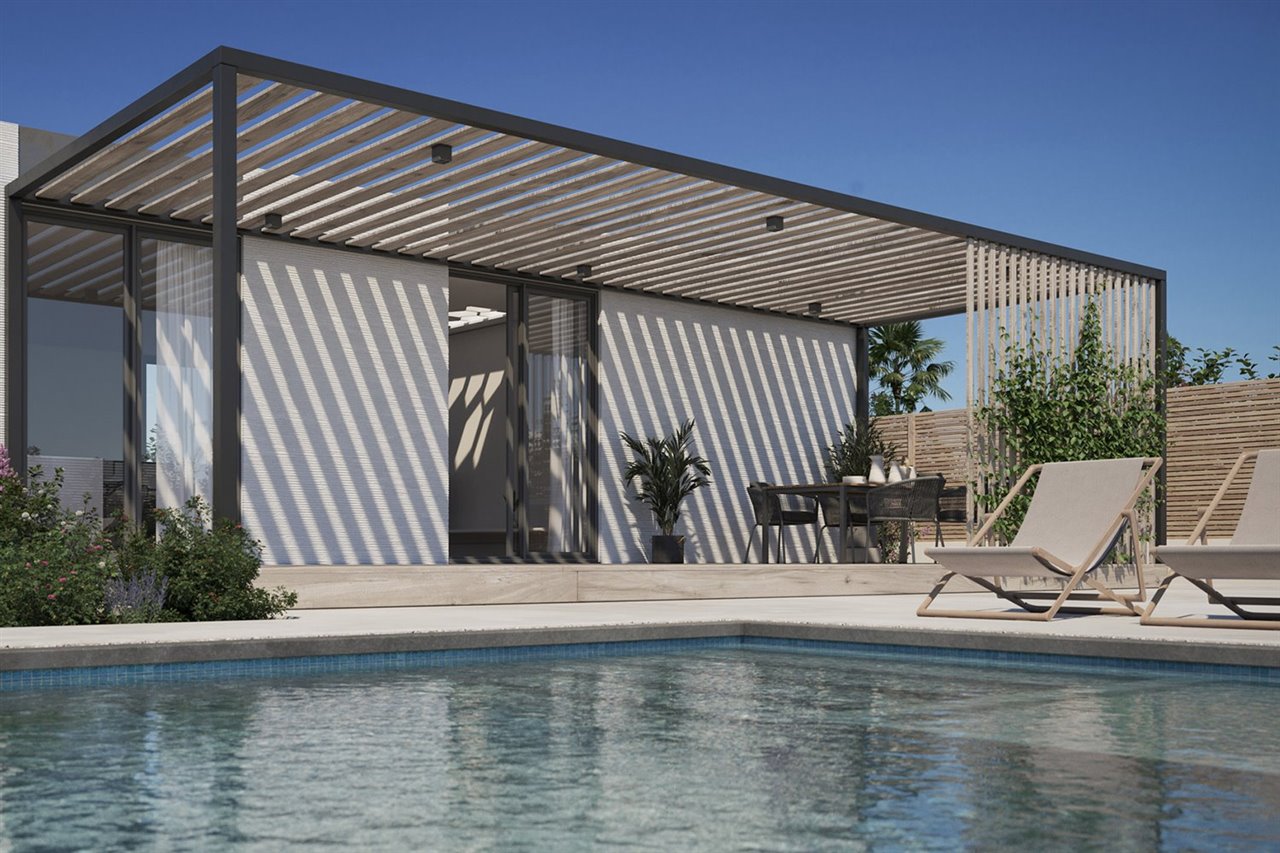 Las viviendas se levantarán sobre parcelas de algo más de 900 metros cuadrados con jardín y piscina rectangular.