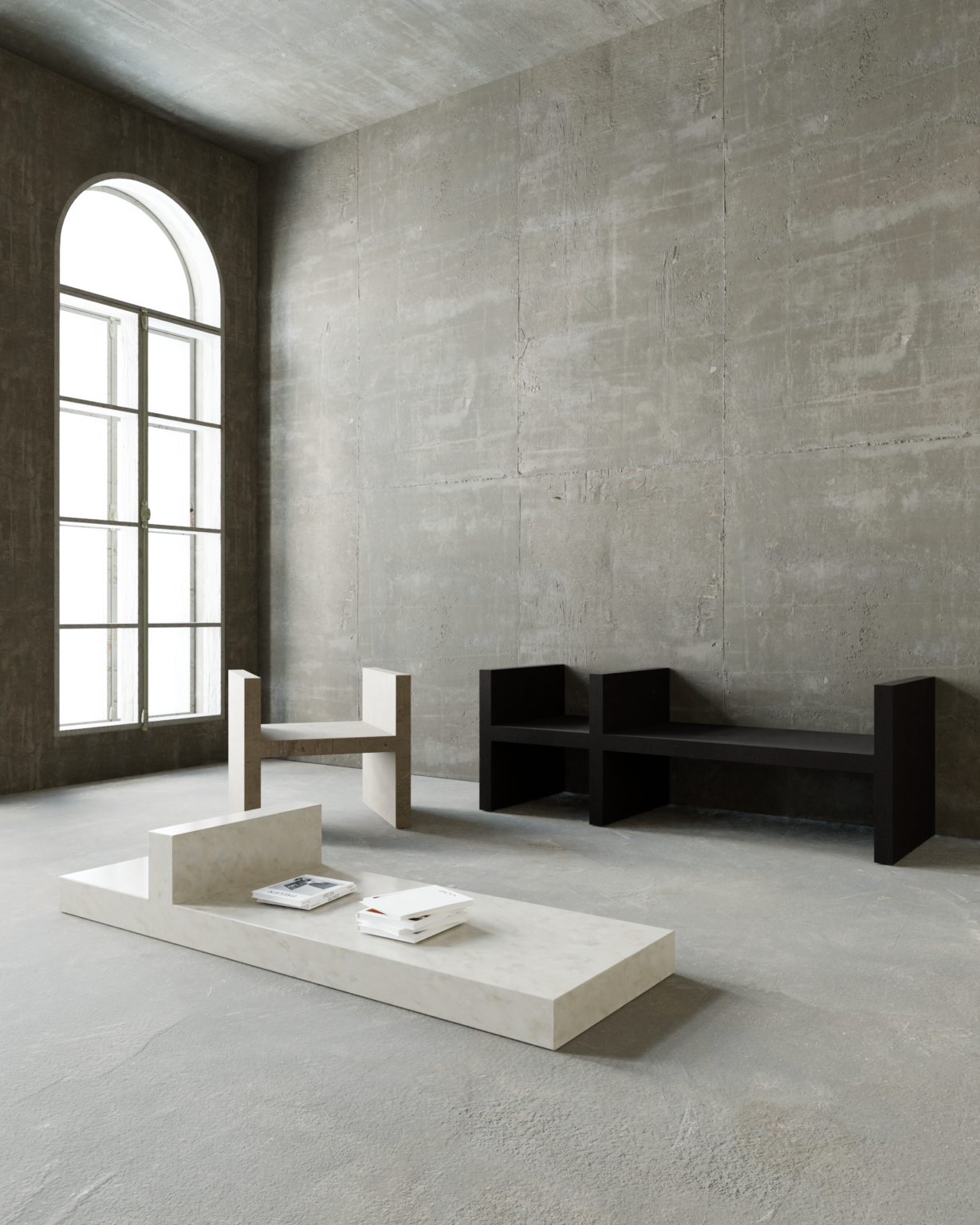 Casa moderna y minimalista de la arquitecta Maria Osminina salon con sofa negro