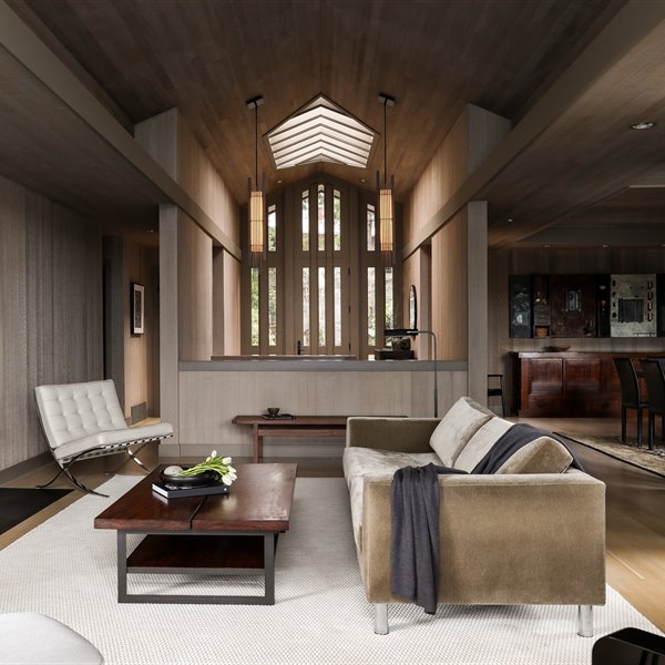 Una moderna casa en el campo reformada con fachada e interiores de madera de cedro