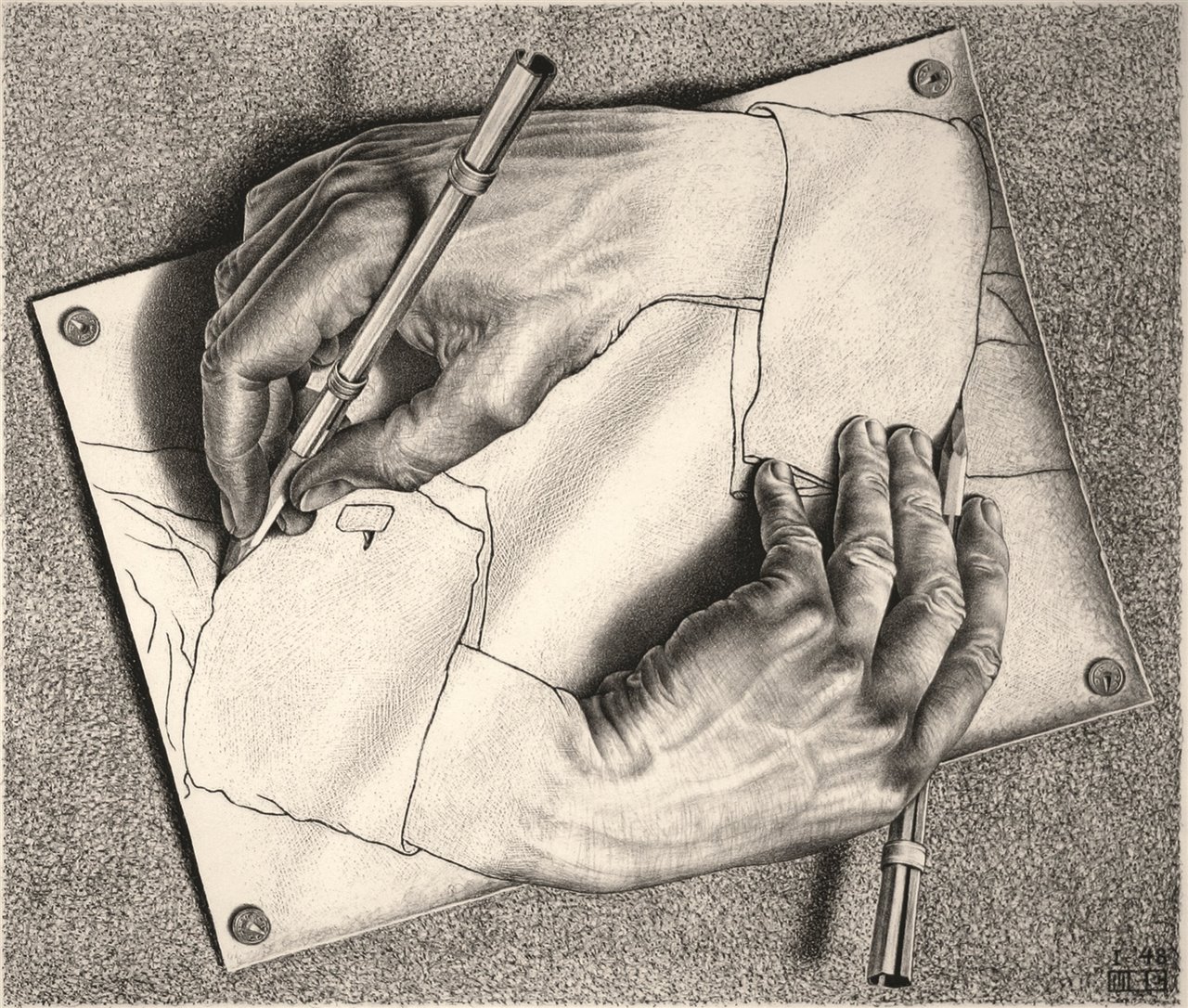 "Manos dibujando", 1948.