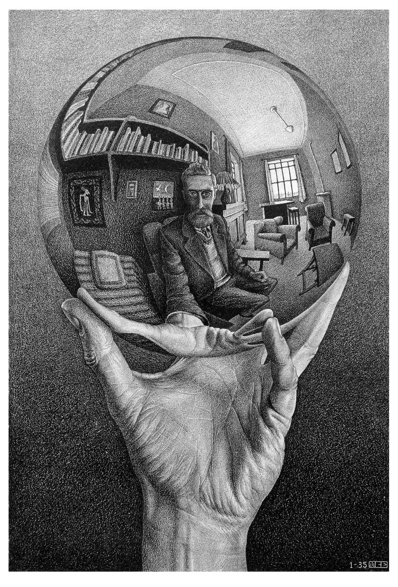 "Mano con esfera reflectante", 1935.