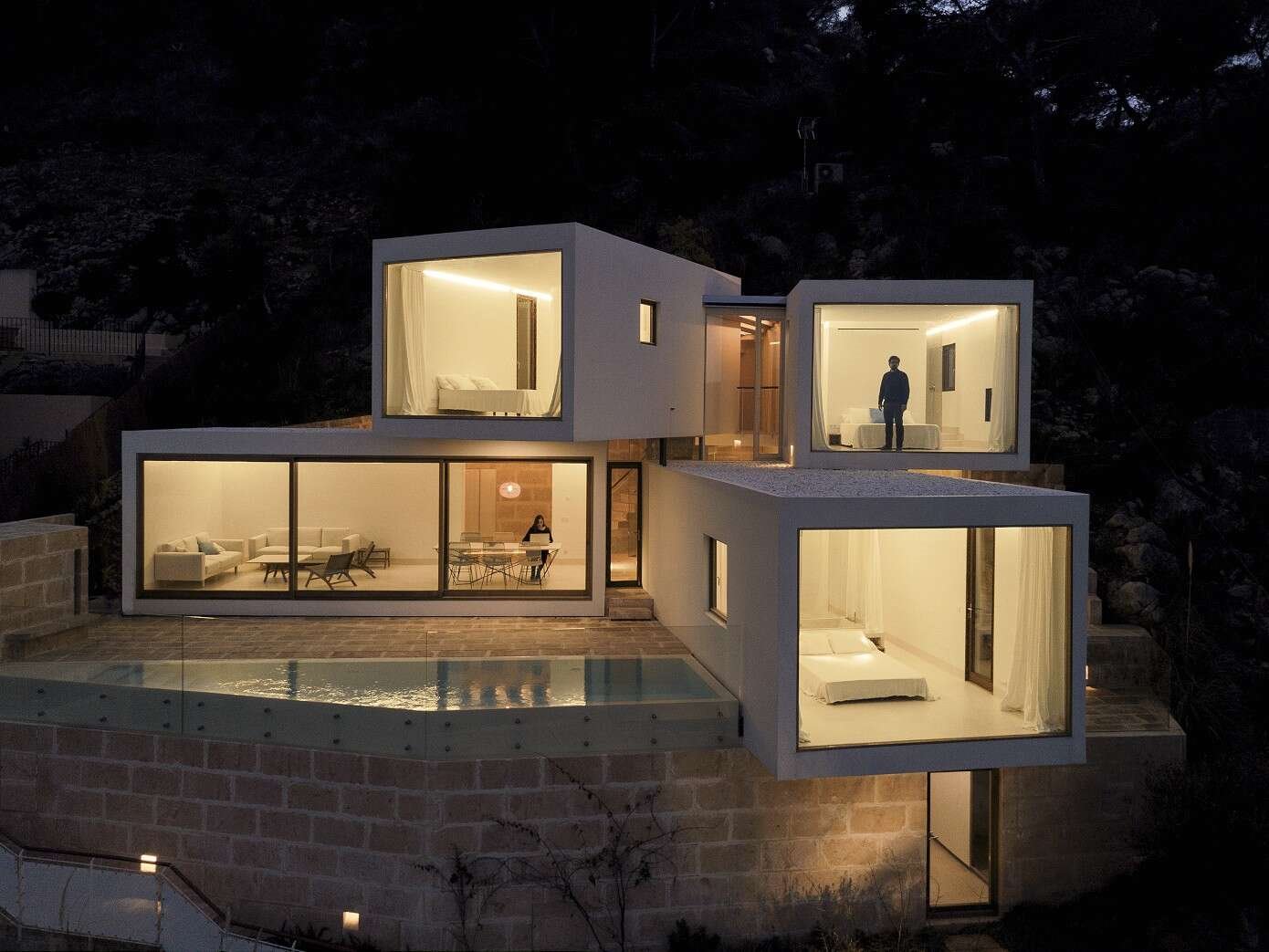 Casa de piedra en Mallorca de noche