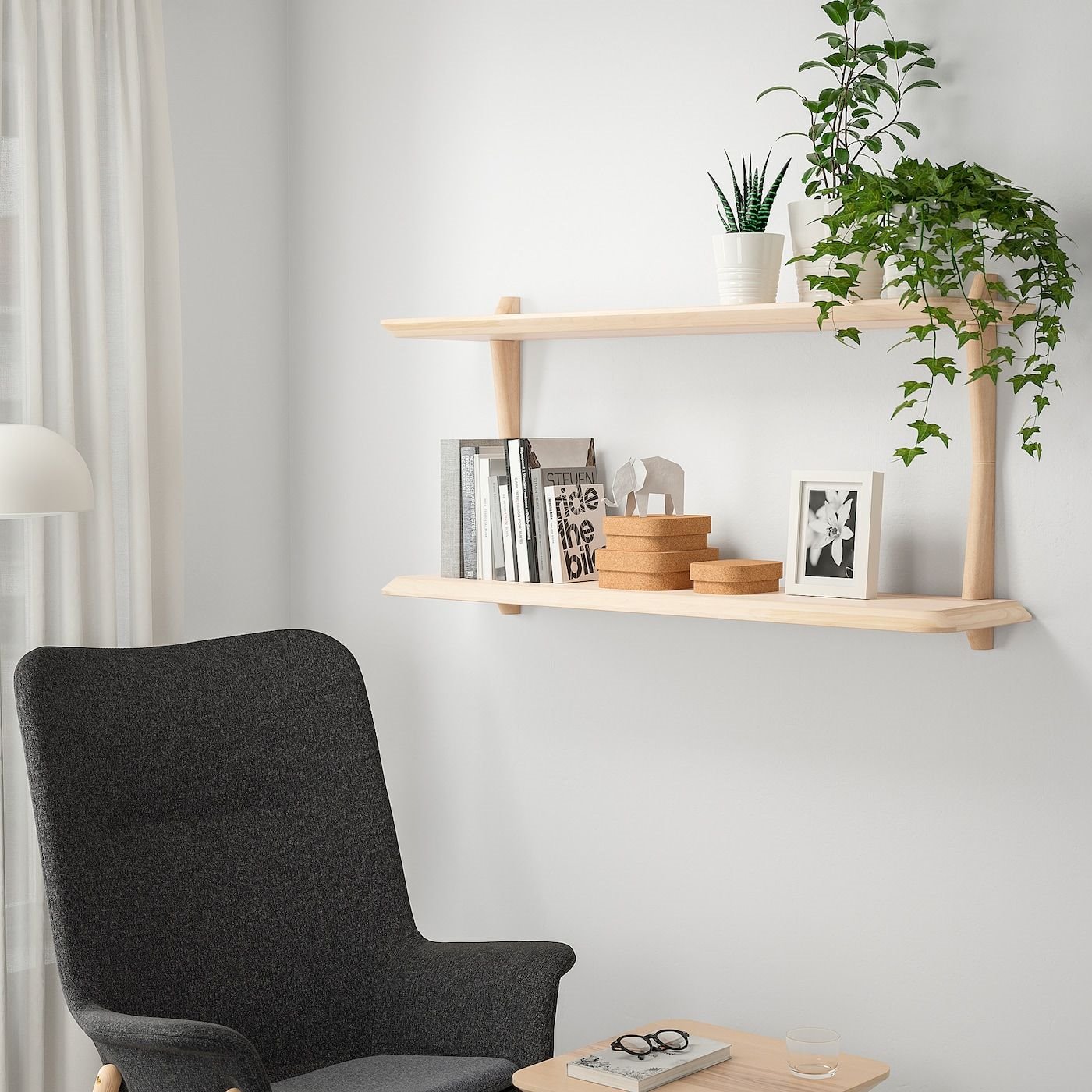 estanteria de madera con plantas