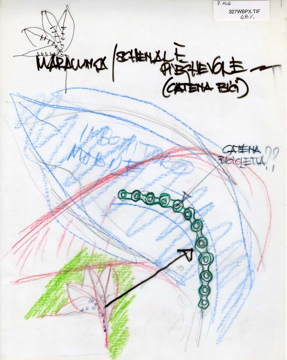 Dibujo de Vico Magistretti para el sofa Maralunga de Cassina