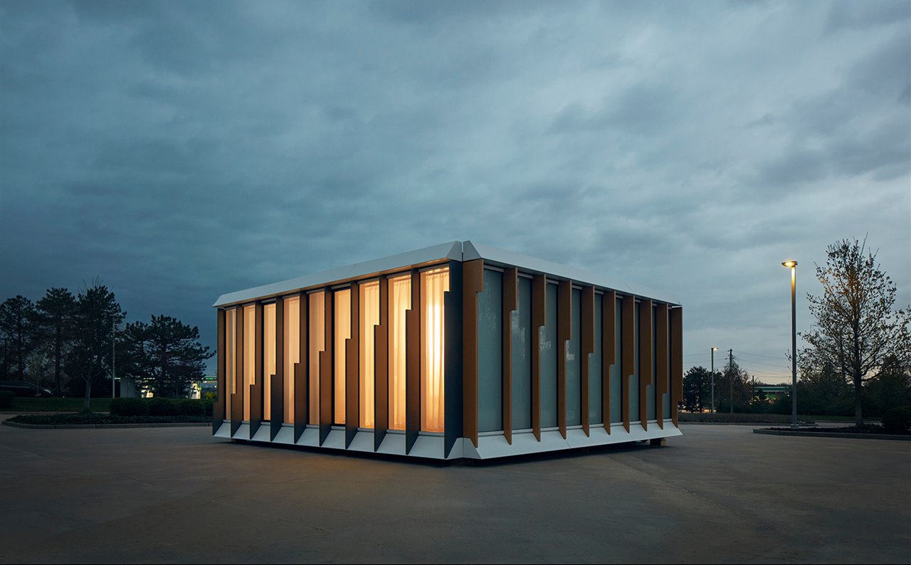 Vista del prototipo de casa prefabricada desarrollada por MiTek y Danny Forster Architecture.