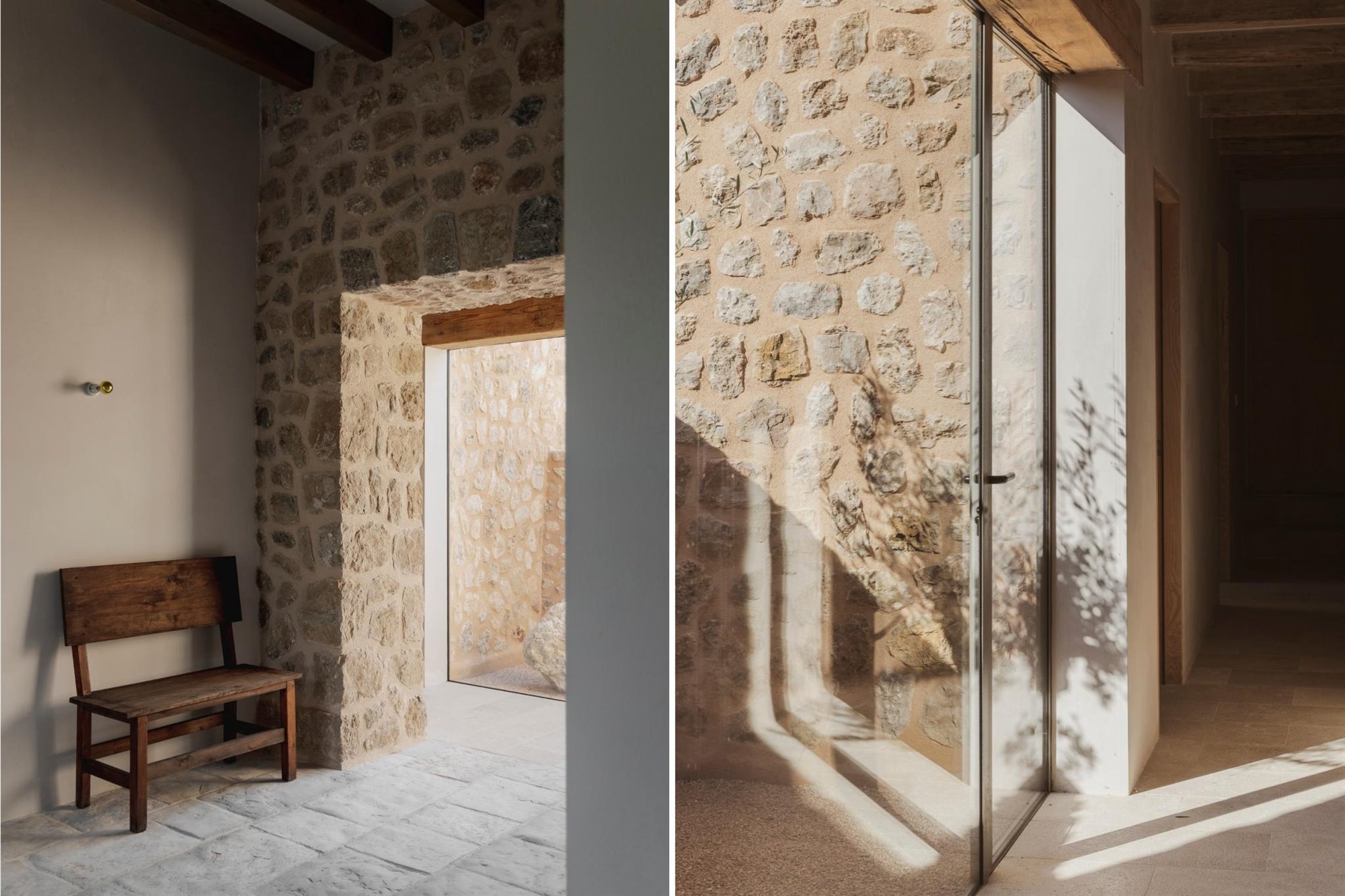 Casa de campo moderna en Soller Mallorca con muros de piedra natural