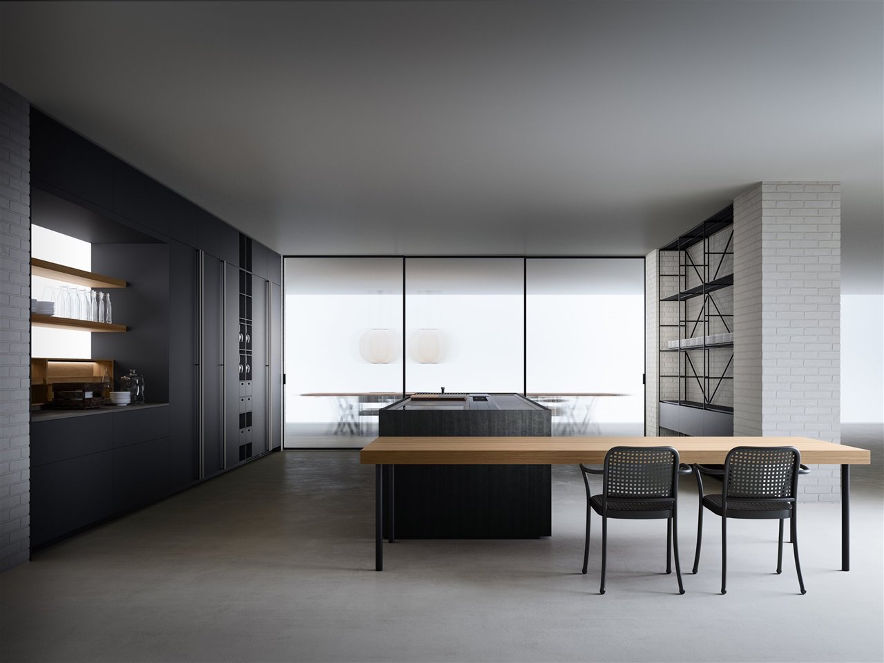 Tanto la librería Antibes como la cocina Combine Evolution y el tirador Sloane, de Boffi, llevan la impronta del arquitecto y diseñador italiano Piero Lissoni.