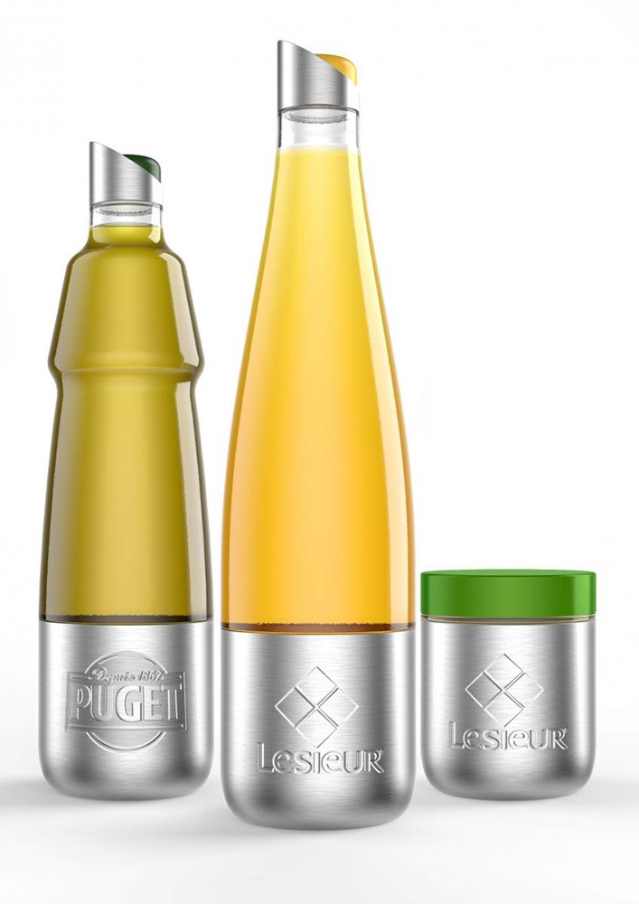 Botellas reutilizables para aceite diseñadas por la marca francesa Lesieur en colaboración con el proyecto Loop.