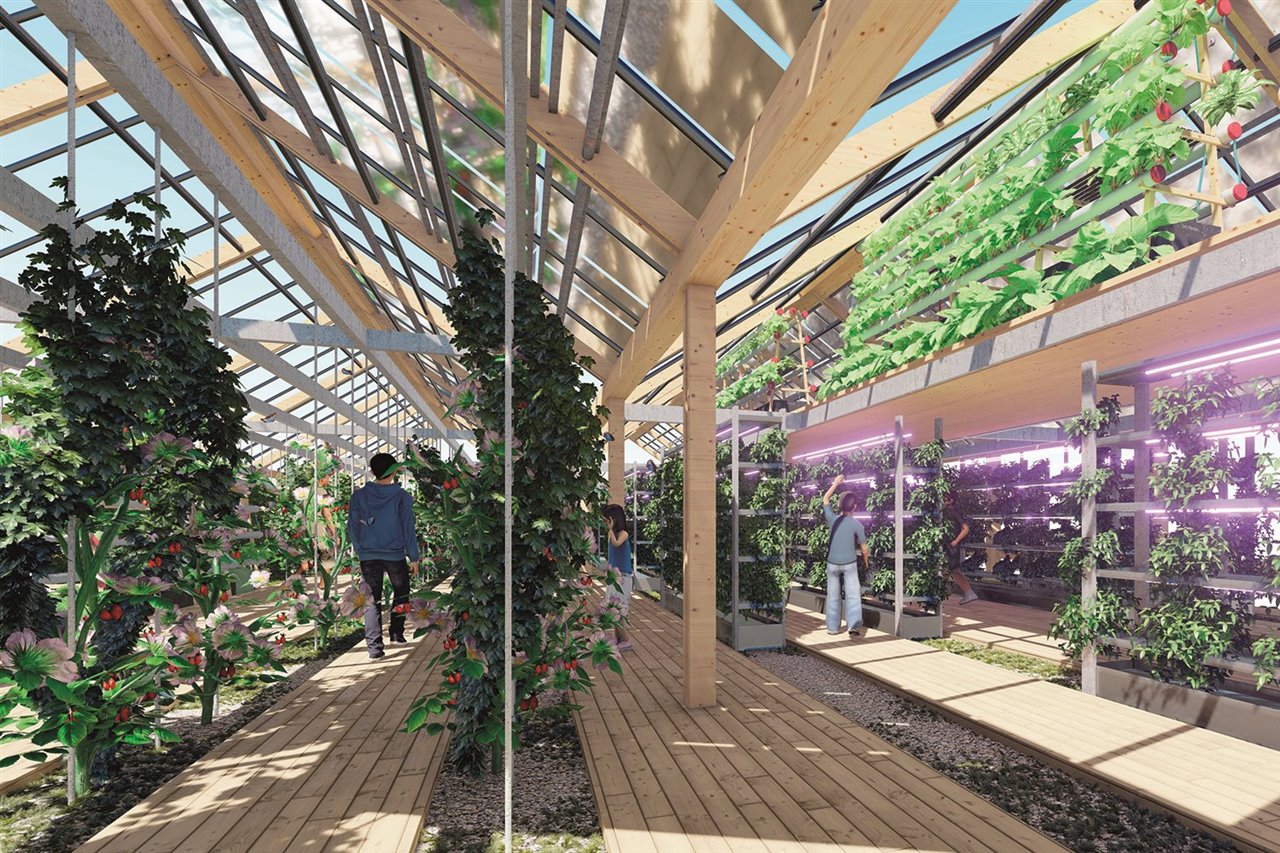 El barrio ideado por Guallart para el área urbana de Xiong'an, a 100 kilómetros de Beijing, incluye edificios con invernaderos para producir alimentos de autoconsumo.