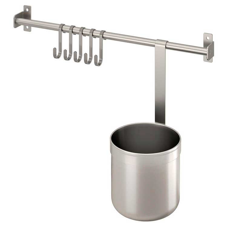 kungsfors-riel-5-ganchos-1-recipiente-ac-inox Ikea. Riel con cinco ganchos y un recipiente Kungsfors