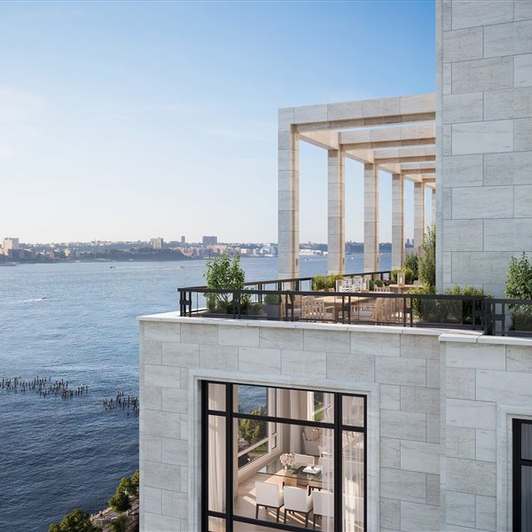 Fachada con terrazas hacia el mar del apartamento de Tom Brady y Gisele Bündchen en Nueva York