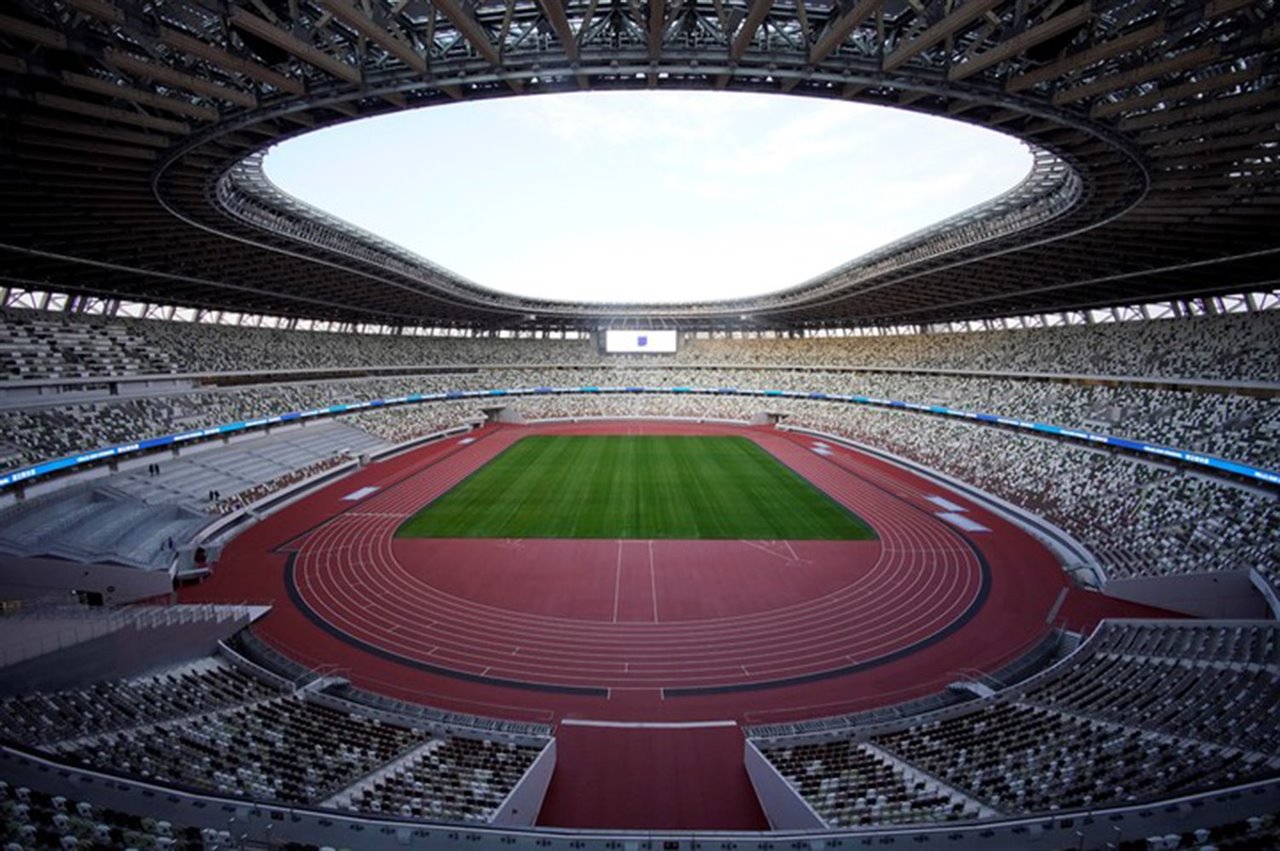 Interior del Estadio Olímpico diseñado por Kengo Kuma. JJOO Tokio 2020