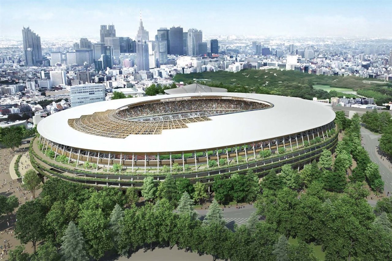Render del Estadio Olímpico diseñado por Kengo Kuma. JJOO Tokio 2020