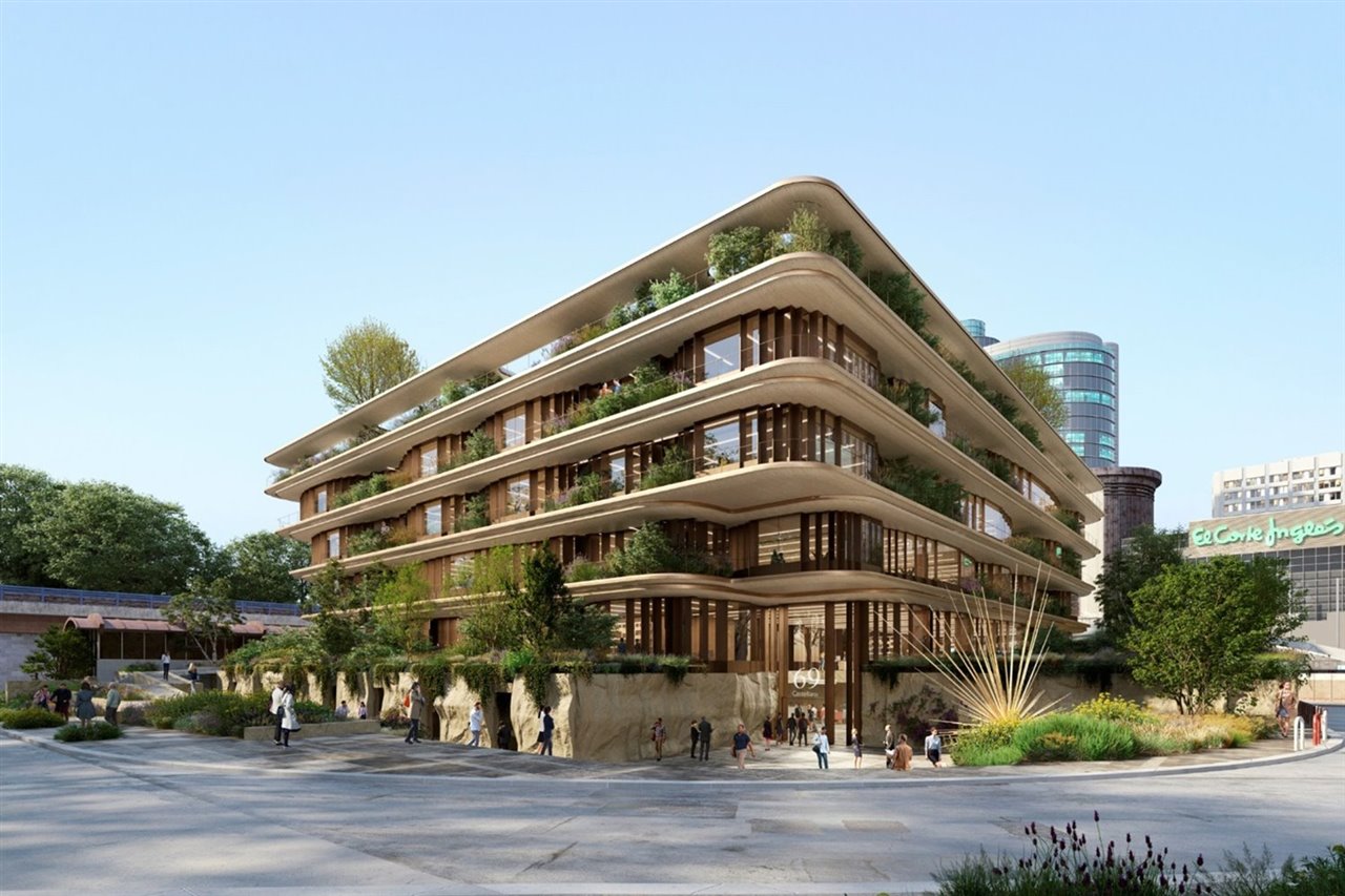 Castellana 69 promueve la sostenibilidad tanto social como medioambiental. Esto se plasma en la innovadora fachada y en el "corazón verde" central, constituido por un patio en el interior del edificio.