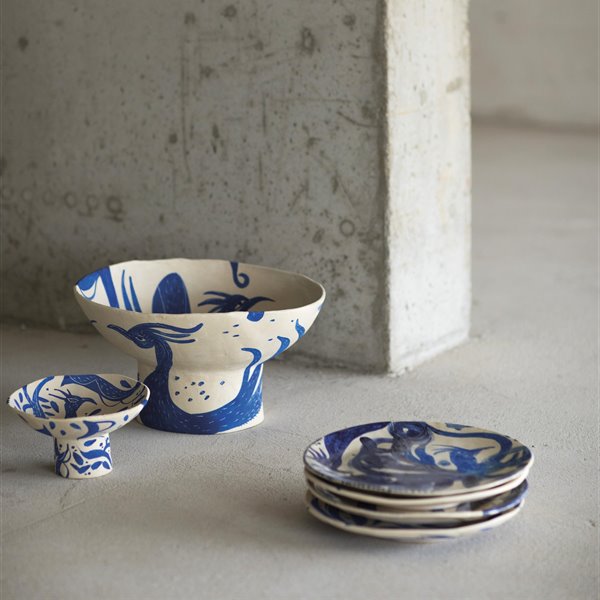 Ceramicas pintadas a mano de color azul y blanco
