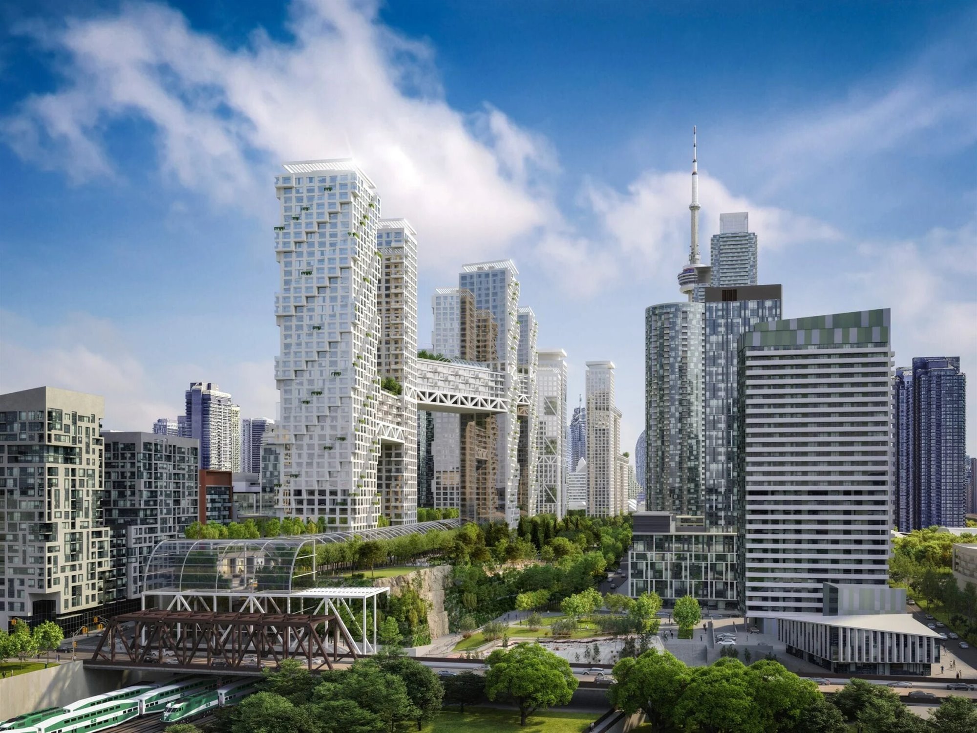 Rascacielos unidos Orca de Safdie Architects en Toronto