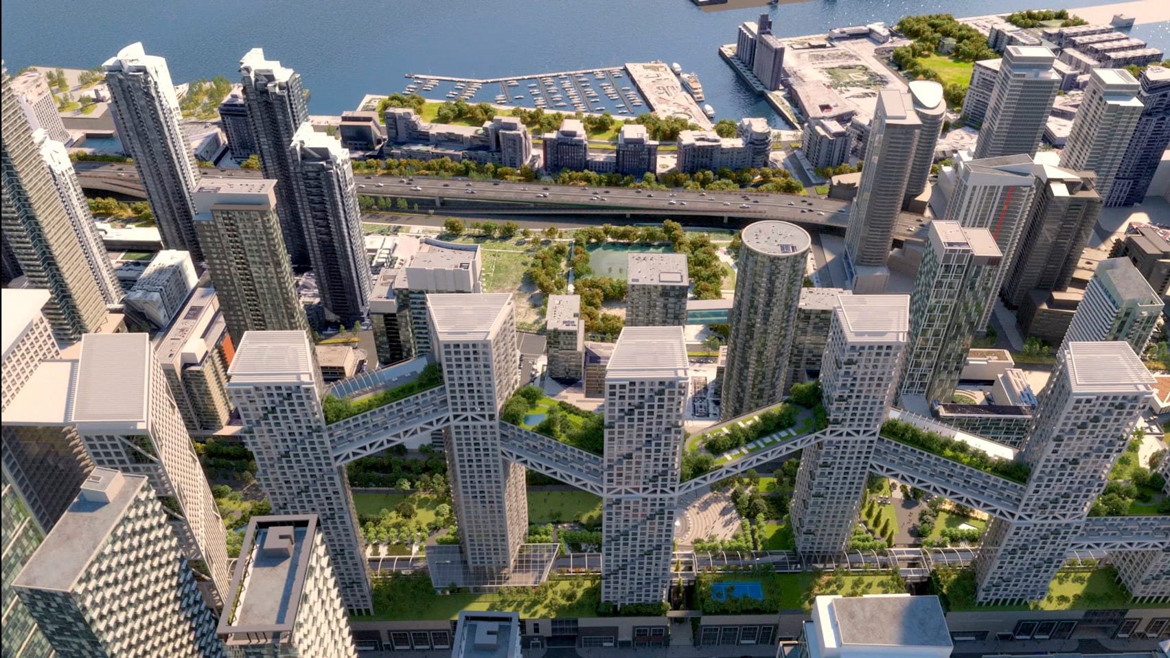 Rascacielos unidos Orca de Safdie Architects en Toronto