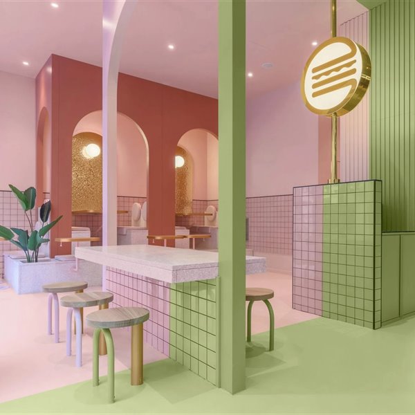 Masquespacio diseña en la ciudad de Turín una moderna hamburguesería llena de color