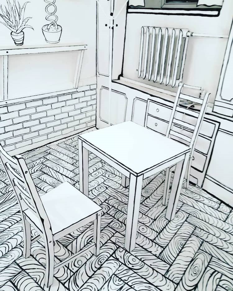 BW Kafe en Rusia inspirado en cómic blanco y negro 2D