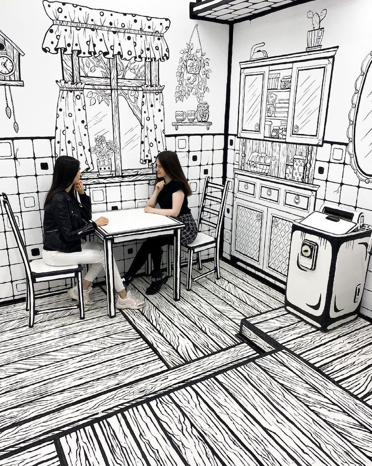 Café Bw en Rusia inspirado en cómic blanco y negro 2D
