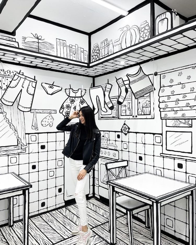 Café Bw en Rusia inspirado en cómic blanco y negro 2D