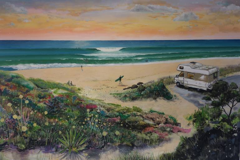 Lámina playa Saatchi Art playa con caravana