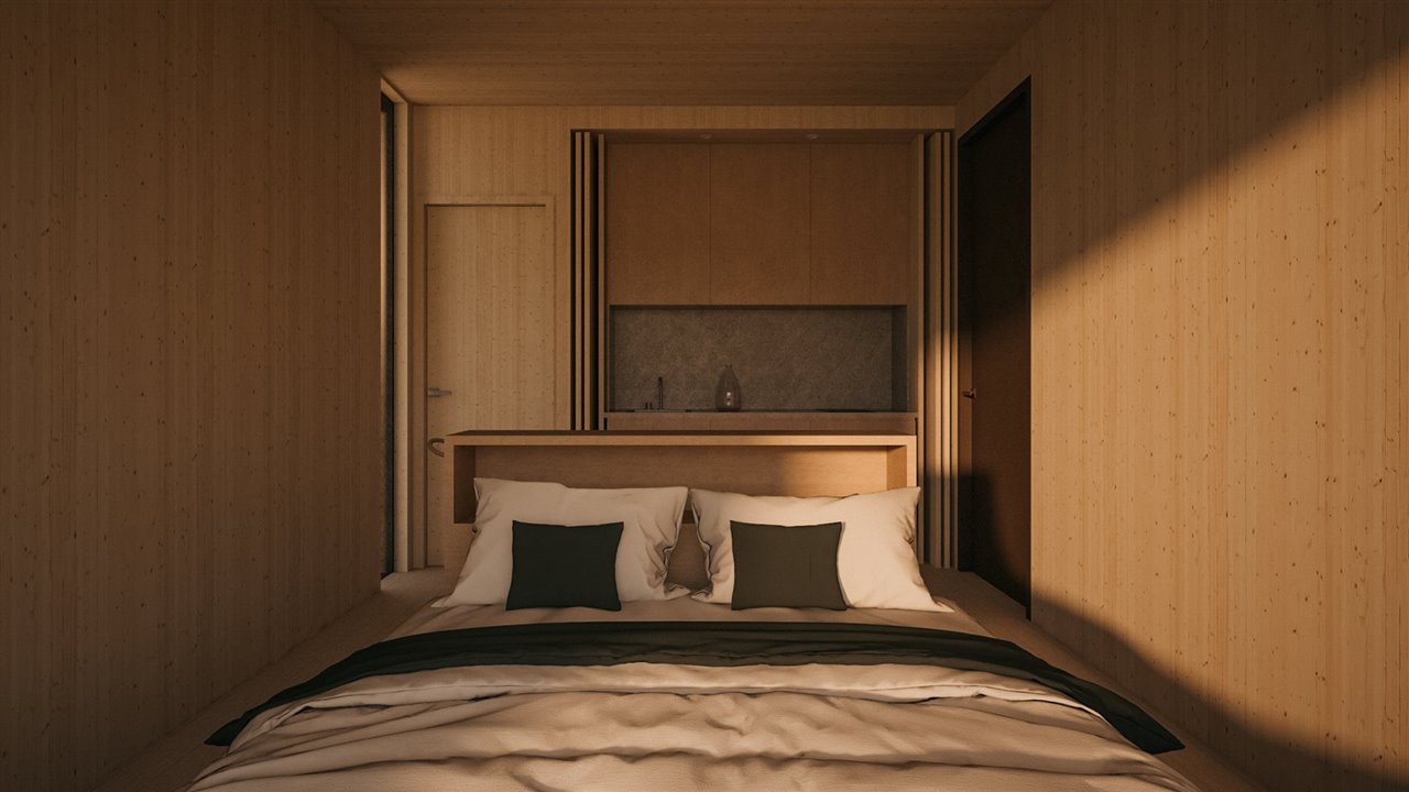 Independientemente de sus acabados, Liten viene equipada con baño, cocina (si se escoge) y el mobiliario de la configuración elegida: dormitorio, espacio de trabajo y salita.