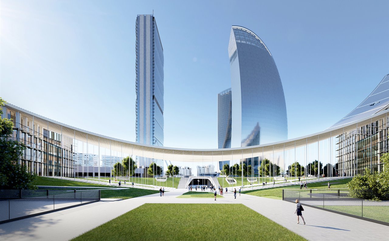 La propuesta de BIG Architects creará una especie de pórtico que conectará el área de nuevo desarrollo CityLife con el tejido urbano de Milán.