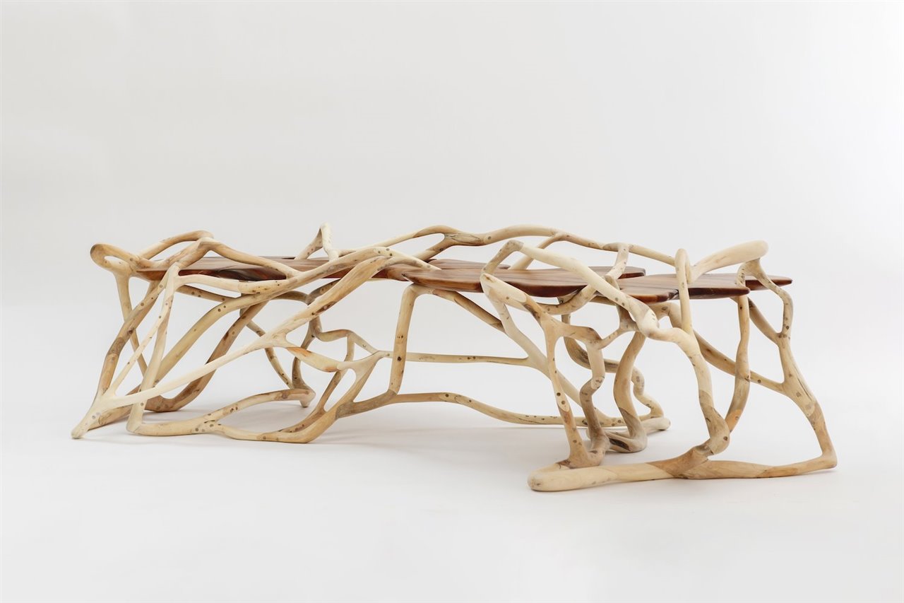 Mesa de centro a base de ramas de árbol Blankenau, de Lukas Wegwerth.